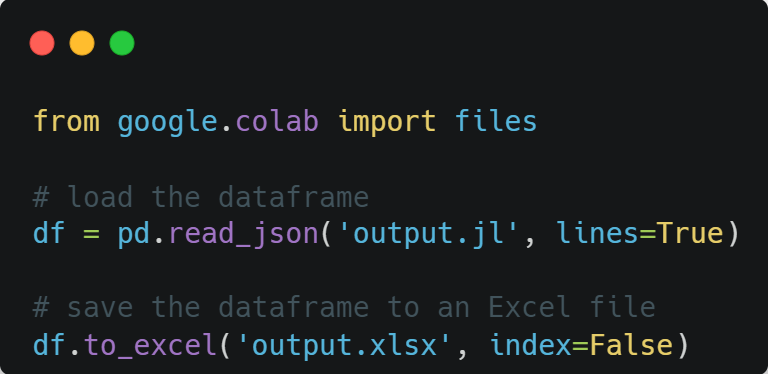 code example: save to an excel file